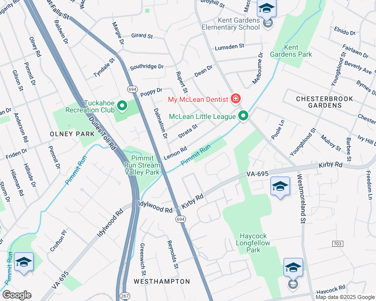 map of restaurants, bars, coffee shops, grocery stores, and more near 6839 Lemon Road in McLean