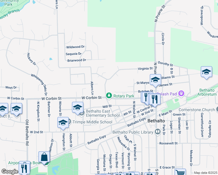 map of restaurants, bars, coffee shops, grocery stores, and more near 547 Grant Street in Bethalto