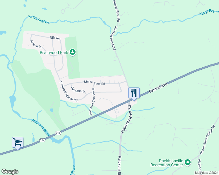 map of restaurants, bars, coffee shops, grocery stores, and more near 1507 Manor View Road in Davidsonville