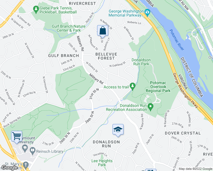 map of restaurants, bars, coffee shops, grocery stores, and more near Military Rd & 31st St N in Arlington