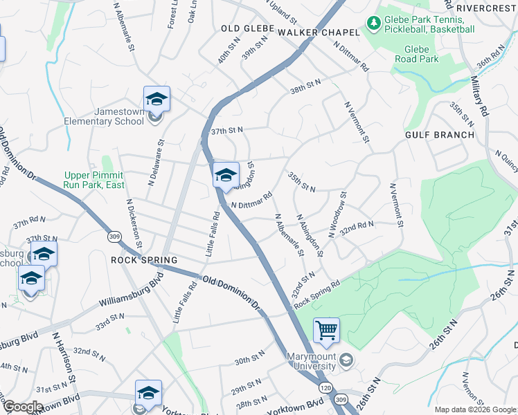 map of restaurants, bars, coffee shops, grocery stores, and more near 4716 North Dittmar Road in Arlington