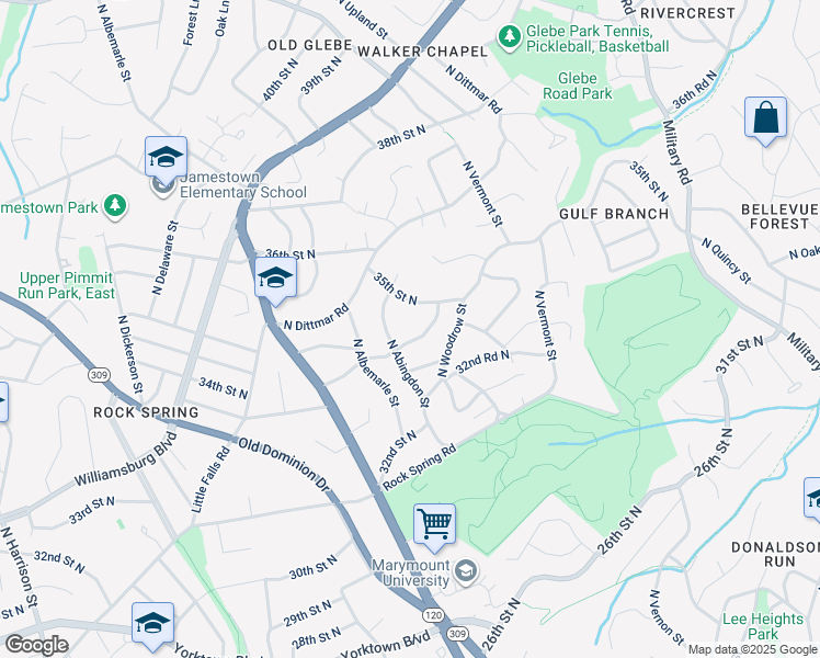 map of restaurants, bars, coffee shops, grocery stores, and more near 4665 34th Street North in Arlington
