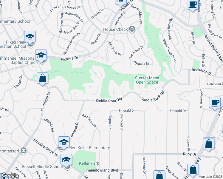 map of restaurants, bars, coffee shops, grocery stores, and more near 5550 Parapet Court in Colorado Springs
