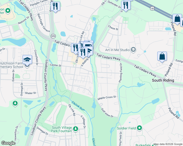 map of restaurants, bars, coffee shops, grocery stores, and more near 43119 Center Street in Chantilly