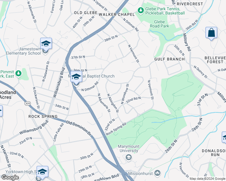 map of restaurants, bars, coffee shops, grocery stores, and more near 4665 34th Street North in Arlington