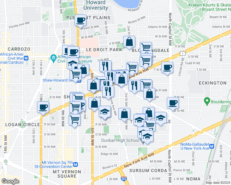map of restaurants, bars, coffee shops, grocery stores, and more near 408 Richardson Place Northwest in Washington