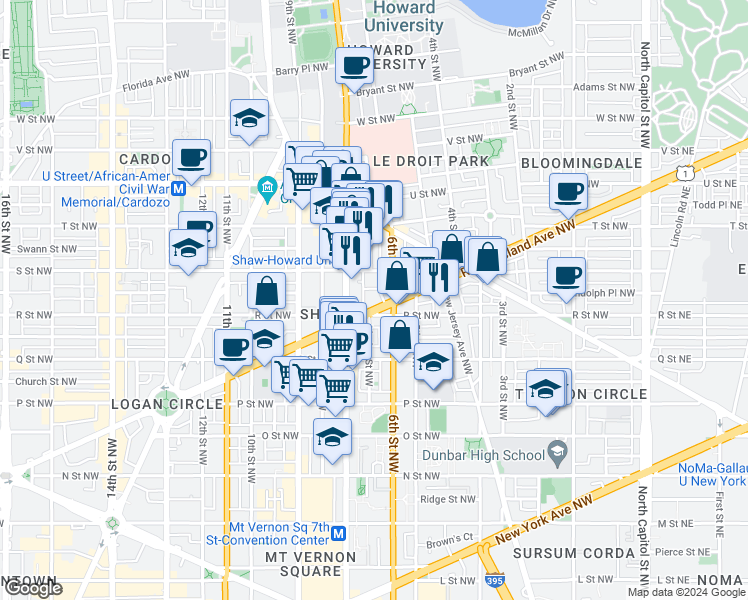 map of restaurants, bars, coffee shops, grocery stores, and more near 617 Rhode Island Avenue Northwest in Washington