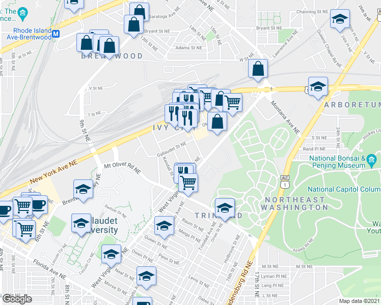 map of restaurants, bars, coffee shops, grocery stores, and more near 101 Independence Avenue Southeast in Washington