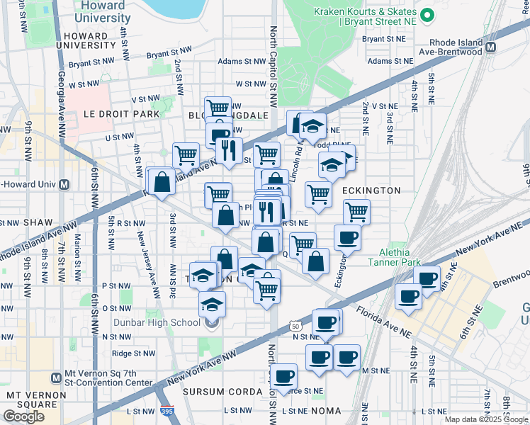 map of restaurants, bars, coffee shops, grocery stores, and more near 101 Independence Avenue Southeast in Washington