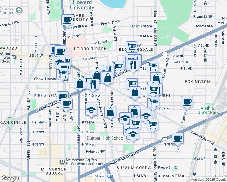 map of restaurants, bars, coffee shops, grocery stores, and more near 101 Independence Avenue Southeast in Washington