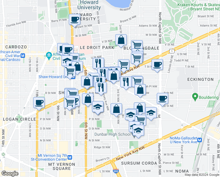 map of restaurants, bars, coffee shops, grocery stores, and more near 101 Independence Avenue Southeast in Washington