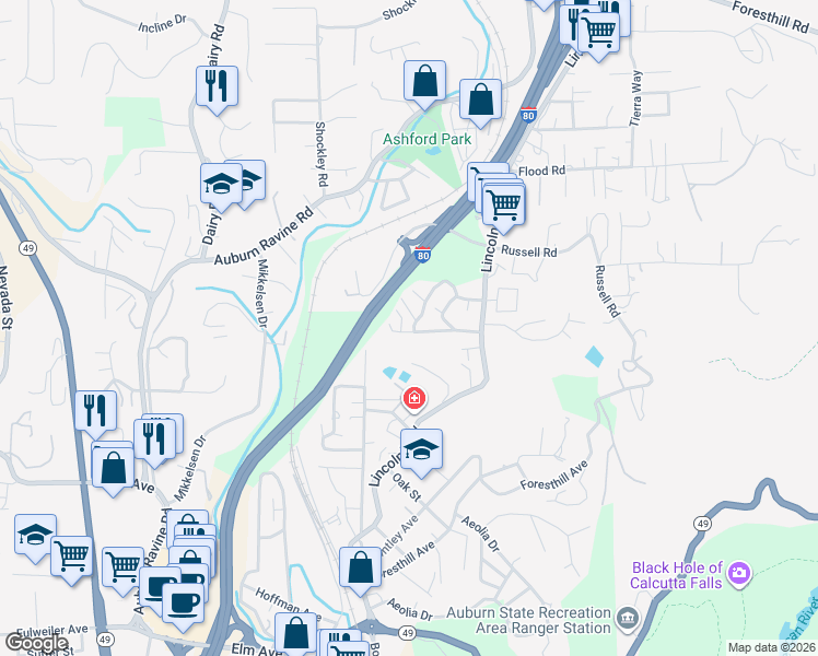 map of restaurants, bars, coffee shops, grocery stores, and more near 13009 Lincoln Way in Auburn