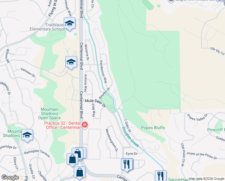 map of restaurants, bars, coffee shops, grocery stores, and more near 1644 Maitland Court in Colorado Springs