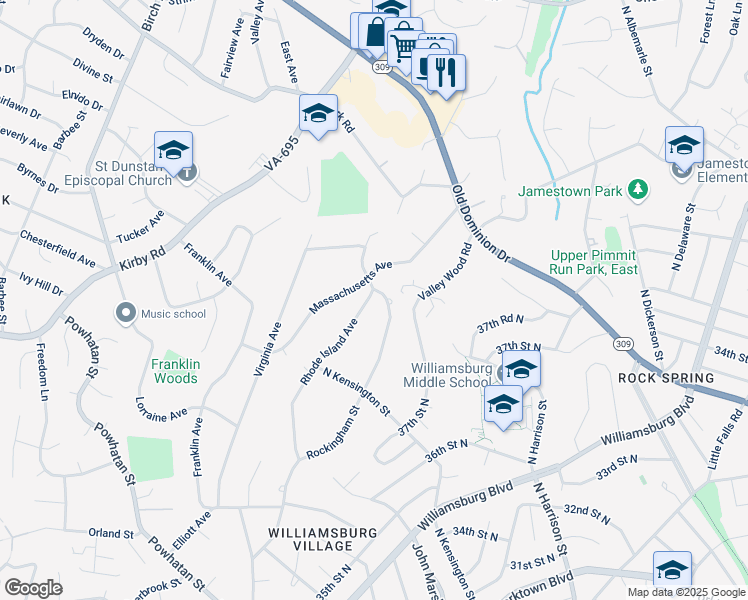 map of restaurants, bars, coffee shops, grocery stores, and more near 1909 Rhode Island Avenue in McLean