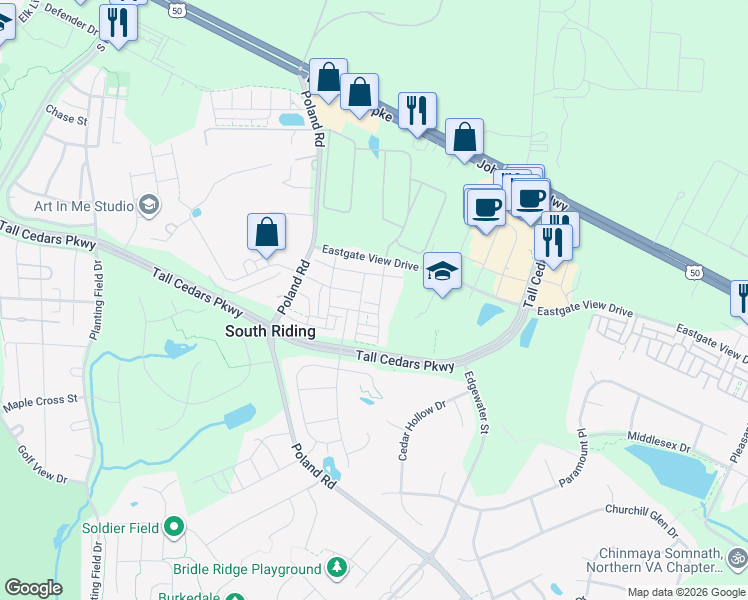 map of restaurants, bars, coffee shops, grocery stores, and more near 25453 Hopton House Terrace in Chantilly