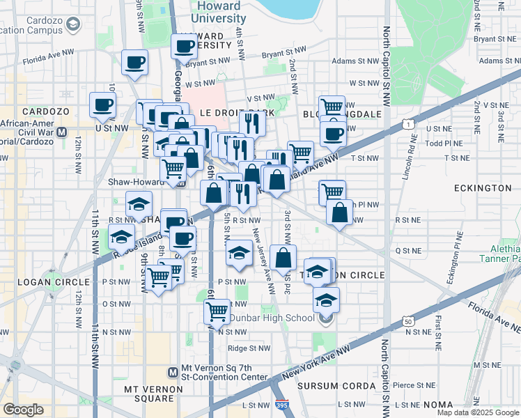 map of restaurants, bars, coffee shops, grocery stores, and more near 412 Richardson Place Northwest in Washington