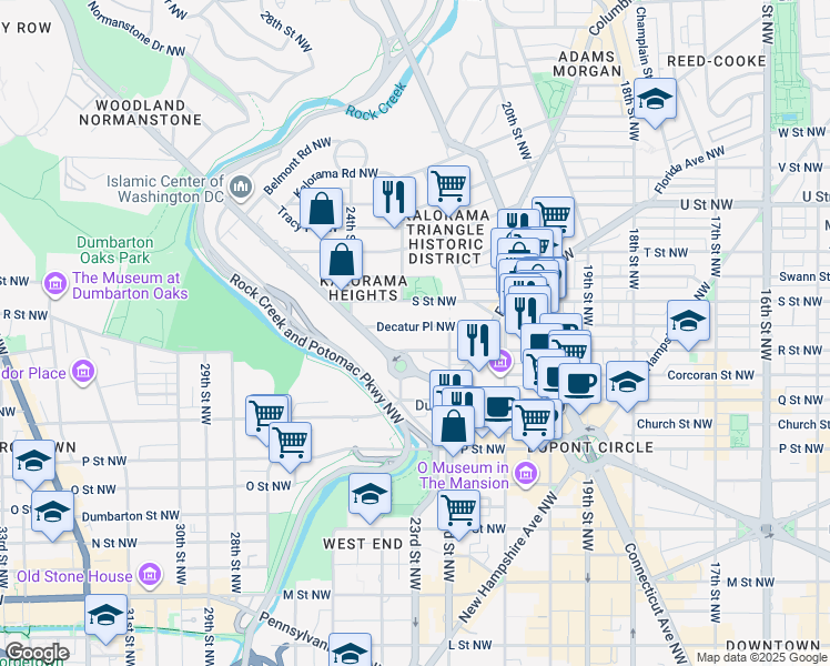 map of restaurants, bars, coffee shops, grocery stores, and more near 2238 Decatur Place Northwest in Washington