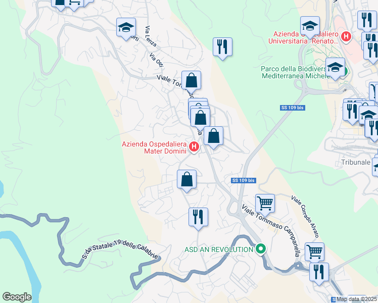 map of restaurants, bars, coffee shops, grocery stores, and more near 10 Via Michele Torcia in Catanzaro