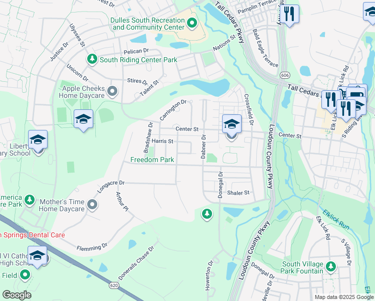 map of restaurants, bars, coffee shops, grocery stores, and more near 42698 Latrobe Street in Chantilly