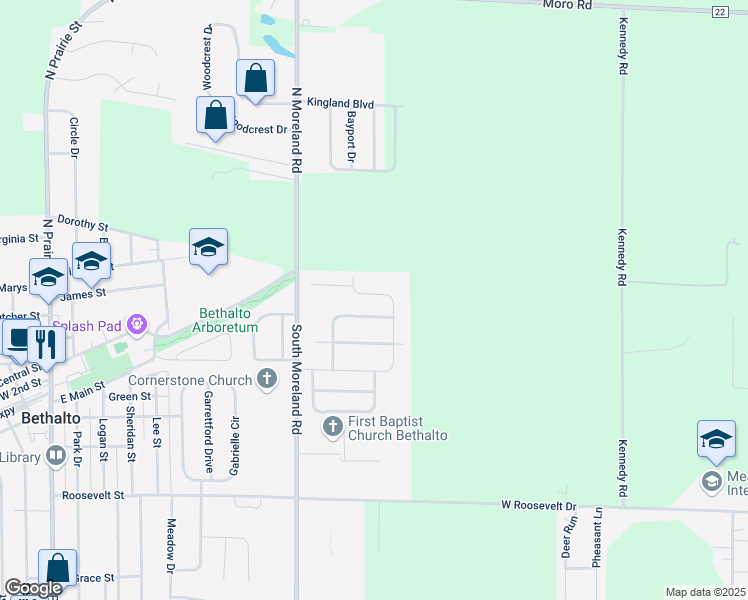 map of restaurants, bars, coffee shops, grocery stores, and more near 233 Eisenhower Drive in Bethalto