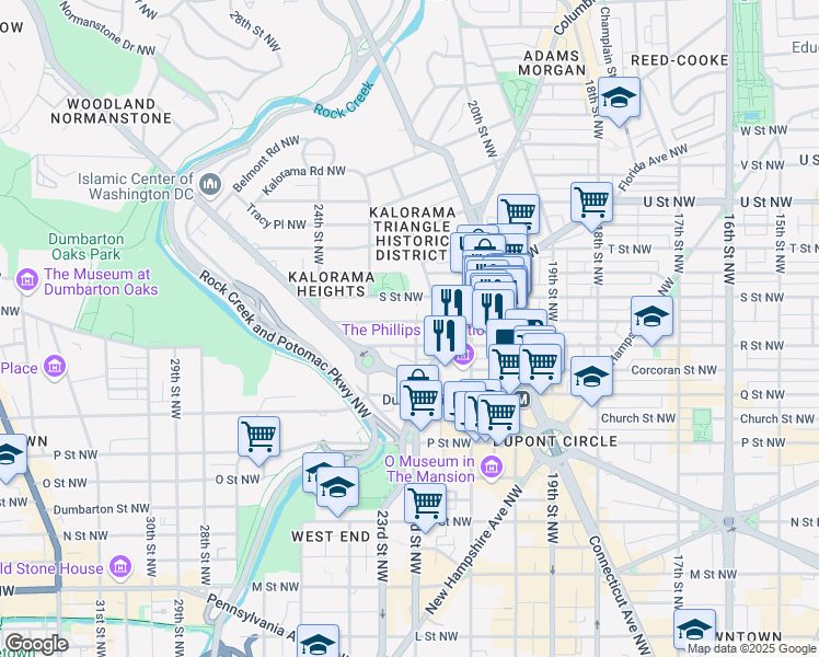 map of restaurants, bars, coffee shops, grocery stores, and more near 1716 22nd Street Northwest in Washington