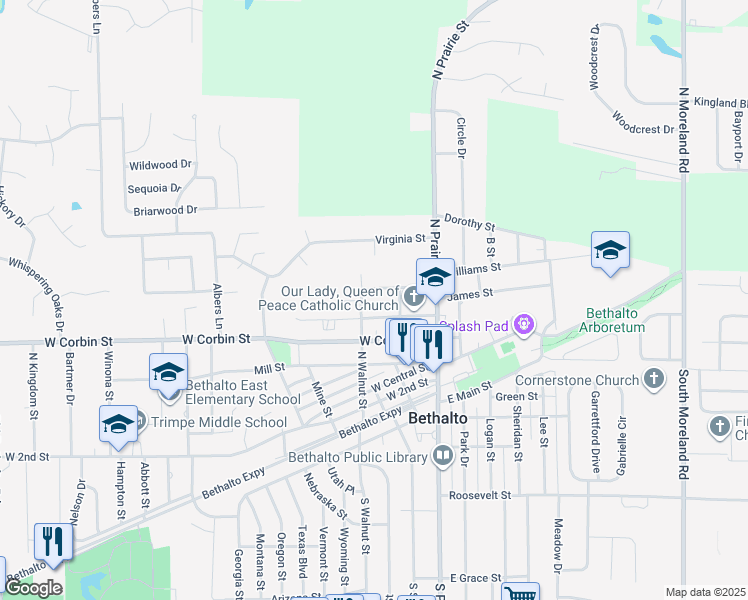 map of restaurants, bars, coffee shops, grocery stores, and more near 234 Saint Marys Place in Bethalto