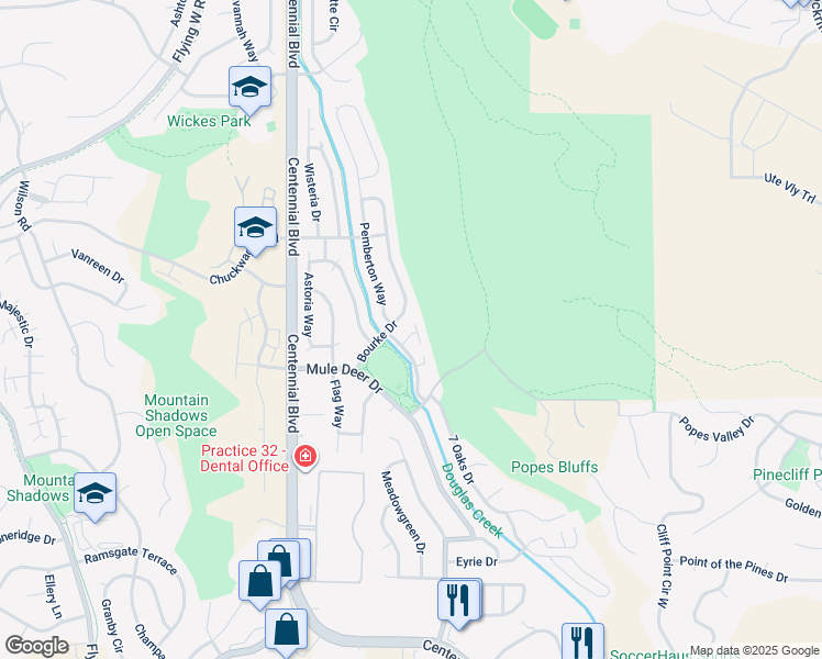 map of restaurants, bars, coffee shops, grocery stores, and more near 1636 Maitland Court in Colorado Springs