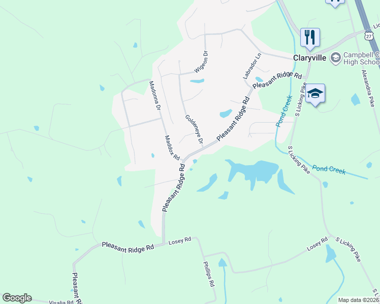 map of restaurants, bars, coffee shops, grocery stores, and more near 10520 Pleasant Ridge Road in Alexandria