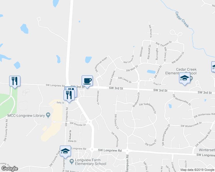 map of restaurants, bars, coffee shops, grocery stores, and more near 228 Ansel Adams in Lee's Summit