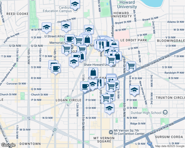 map of restaurants, bars, coffee shops, grocery stores, and more near 930 French Street Northwest in Washington