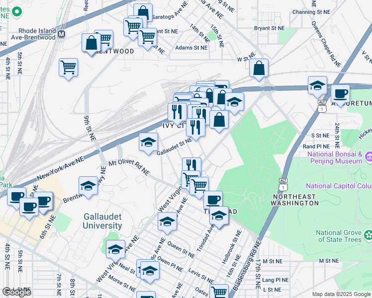 map of restaurants, bars, coffee shops, grocery stores, and more near 101 Independence Avenue Southeast in Washington