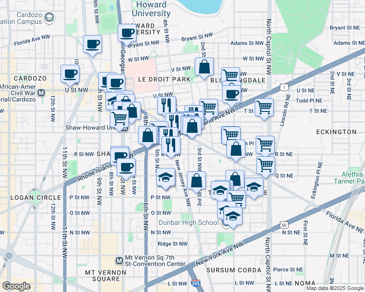 map of restaurants, bars, coffee shops, grocery stores, and more near 408 Richardson Place Northwest in Washington