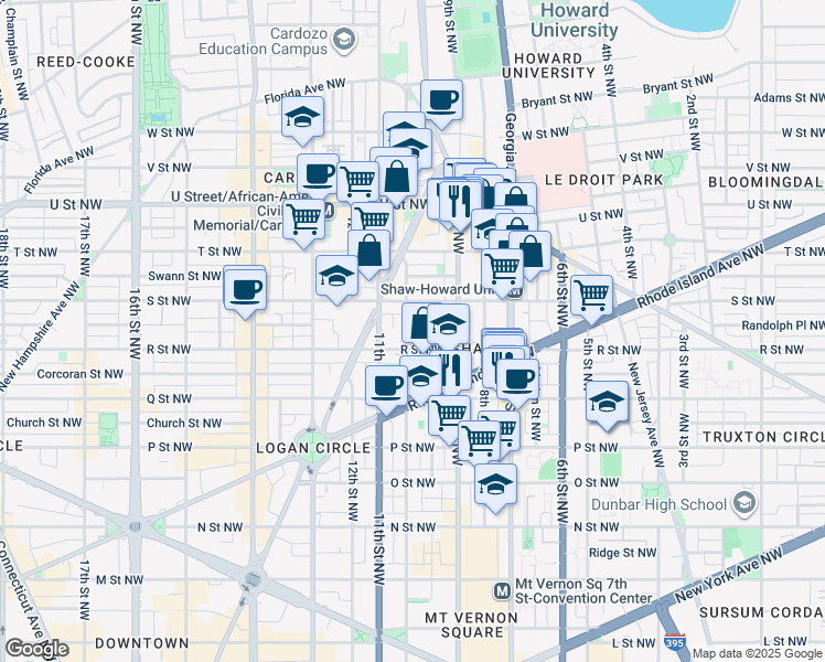 map of restaurants, bars, coffee shops, grocery stores, and more near 938 French Street Northwest in Washington