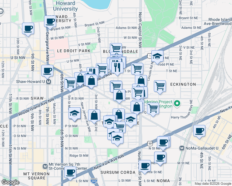 map of restaurants, bars, coffee shops, grocery stores, and more near 101 Independence Avenue Southeast in Washington