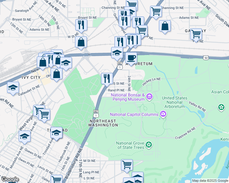 map of restaurants, bars, coffee shops, grocery stores, and more near 101 Independence Avenue Southeast in Washington