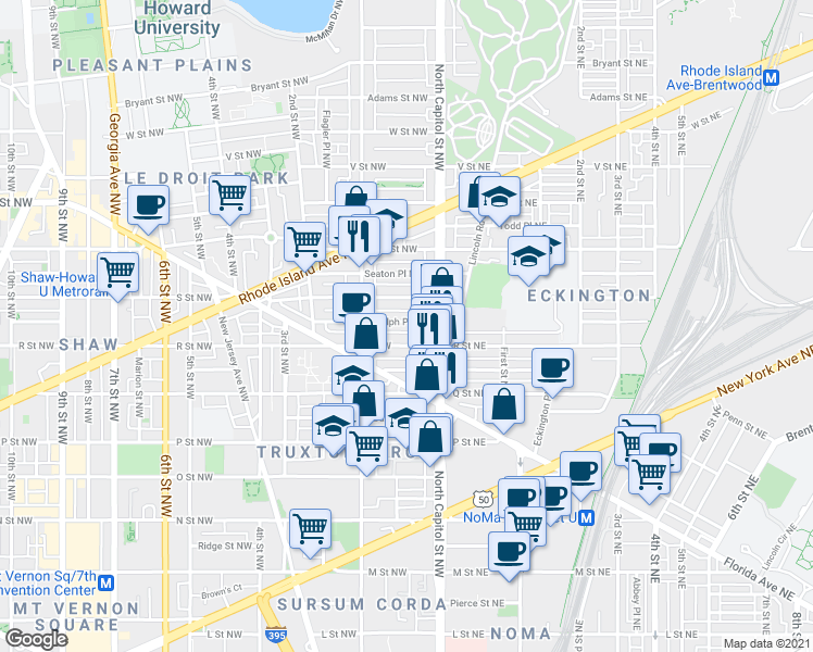map of restaurants, bars, coffee shops, grocery stores, and more near 101 Independence Avenue Southeast in Washington