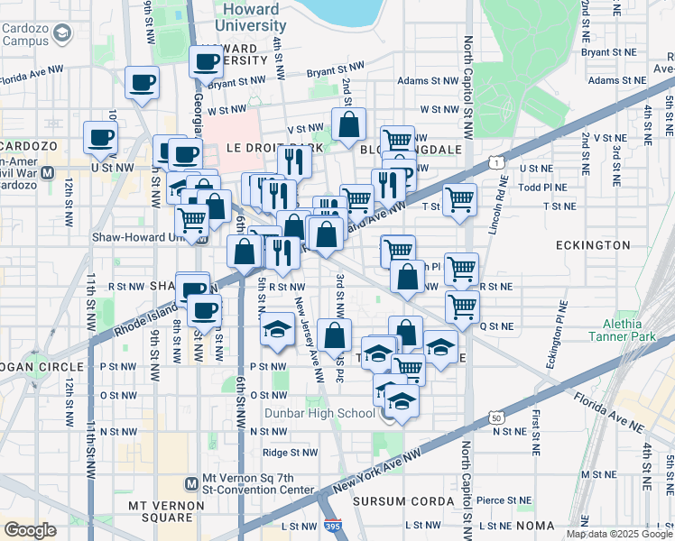 map of restaurants, bars, coffee shops, grocery stores, and more near 101 Independence Avenue Southeast in Washington
