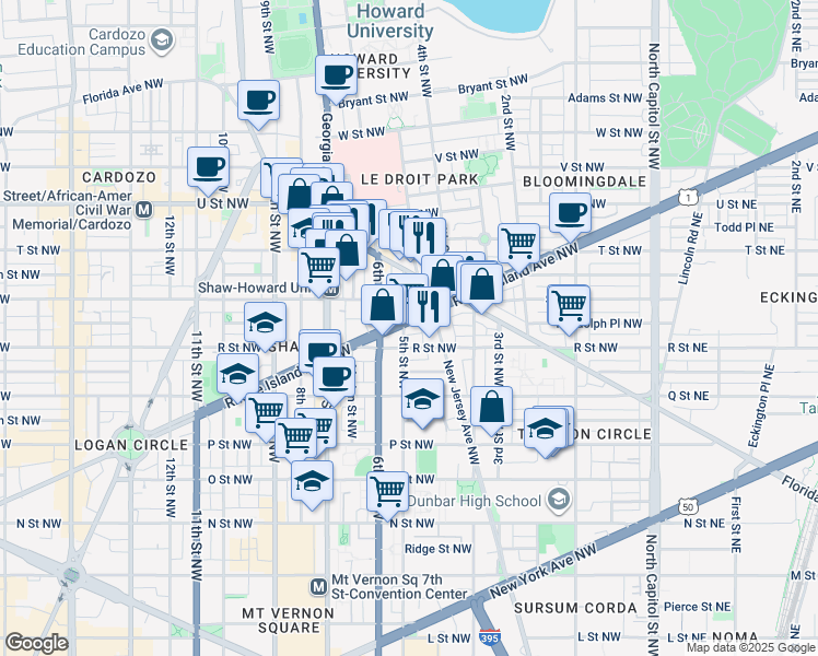 map of restaurants, bars, coffee shops, grocery stores, and more near 101 Independence Avenue Southeast in Washington