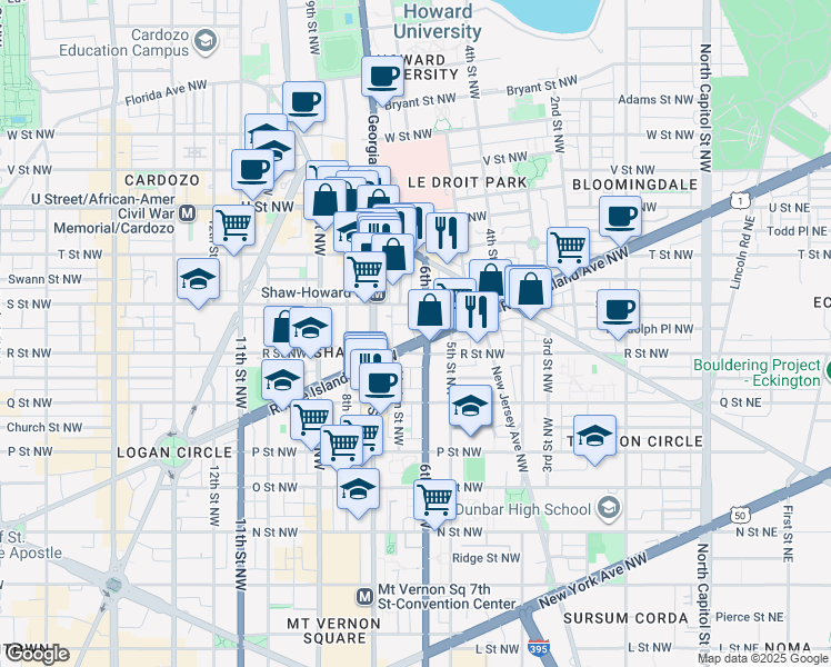map of restaurants, bars, coffee shops, grocery stores, and more near 101 Independence Avenue Southeast in Washington