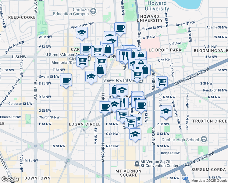 map of restaurants, bars, coffee shops, grocery stores, and more near 930 French Street Northwest in Washington