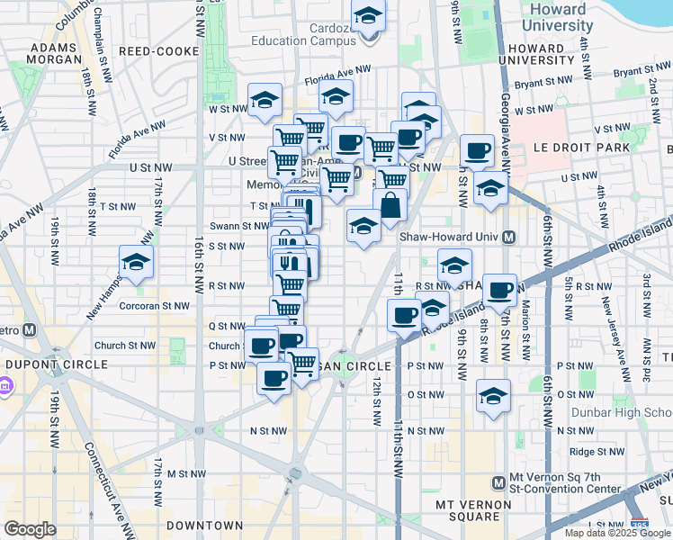 map of restaurants, bars, coffee shops, grocery stores, and more near 101 Independence Avenue Southeast in Washington