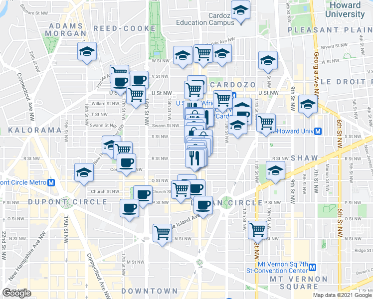 map of restaurants, bars, coffee shops, grocery stores, and more near 101 Independence Avenue Southeast in Washington