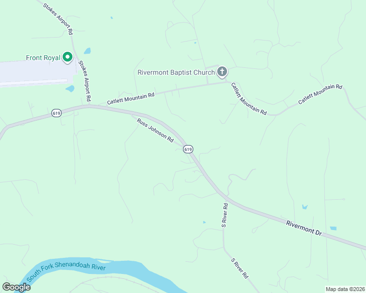 map of restaurants, bars, coffee shops, grocery stores, and more near 298 Russ Johnson Road in Front Royal