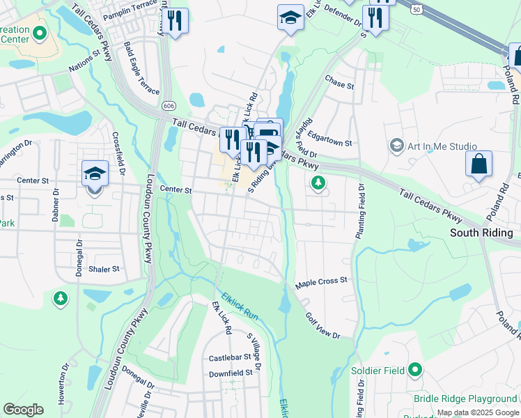 map of restaurants, bars, coffee shops, grocery stores, and more near 43086 Corcoran Lane in Chantilly