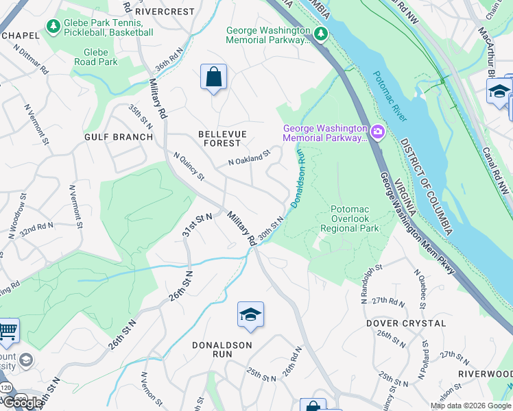 map of restaurants, bars, coffee shops, grocery stores, and more near 3037 North Quincy Street in Arlington