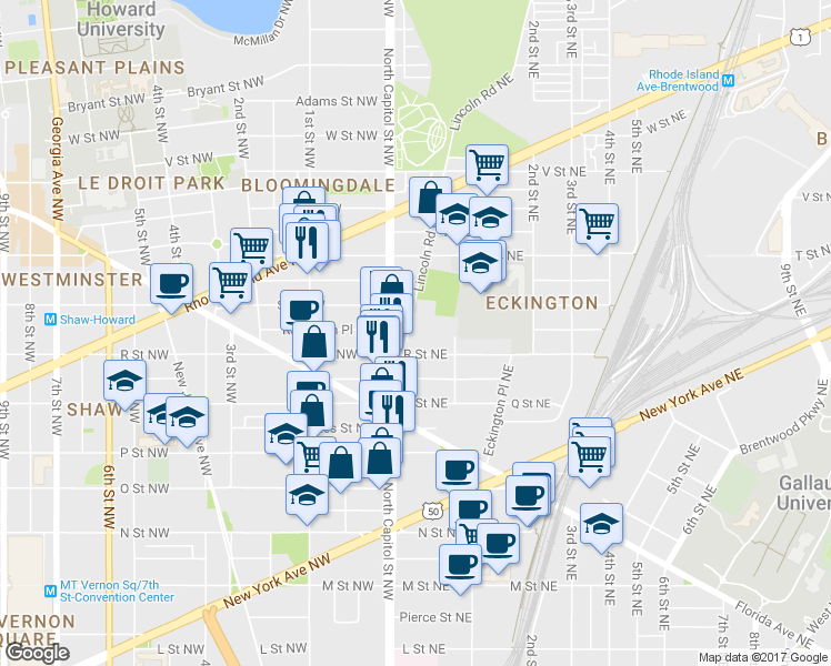 map of restaurants, bars, coffee shops, grocery stores, and more near 101 Independence Avenue Southeast in Washington