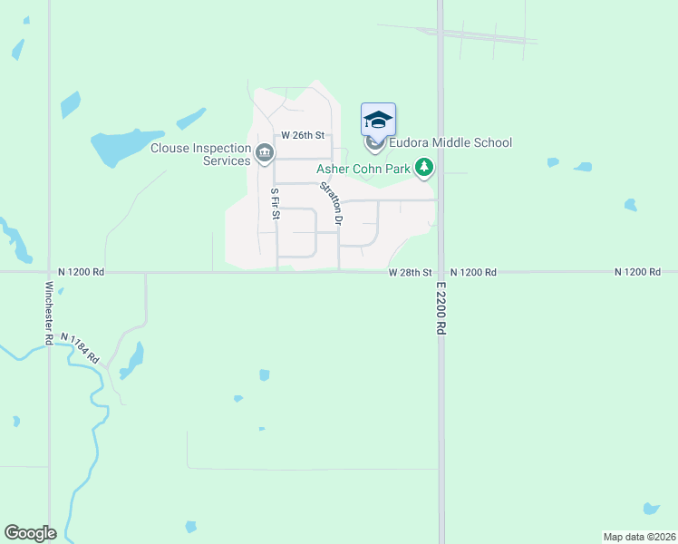 map of restaurants, bars, coffee shops, grocery stores, and more near West 28th Street in Eudora