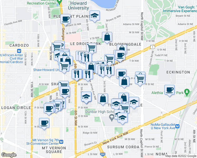 map of restaurants, bars, coffee shops, grocery stores, and more near 4th Street Northwest & Richardson Place Northwest in Washington
