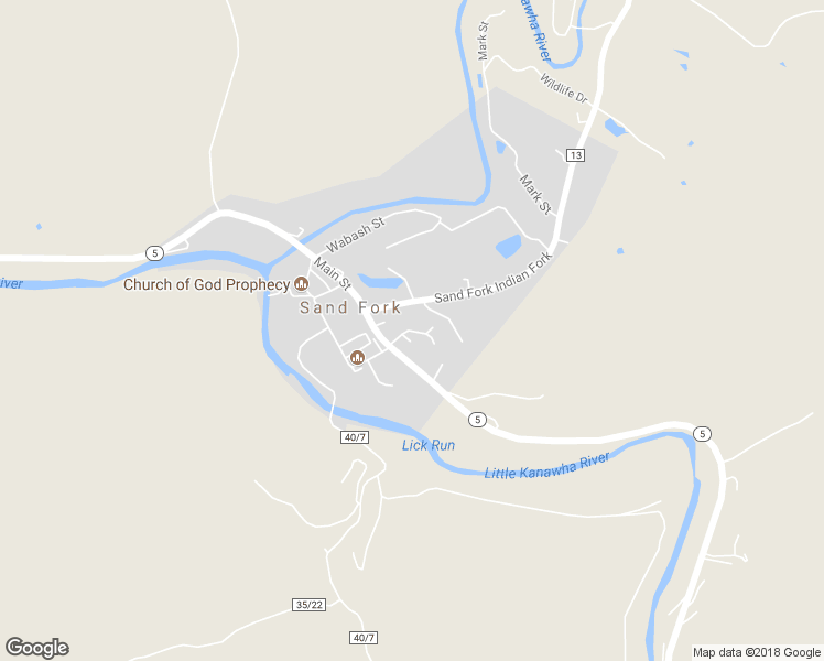 map of restaurants, bars, coffee shops, grocery stores, and more near Moore Street in Sand Fork