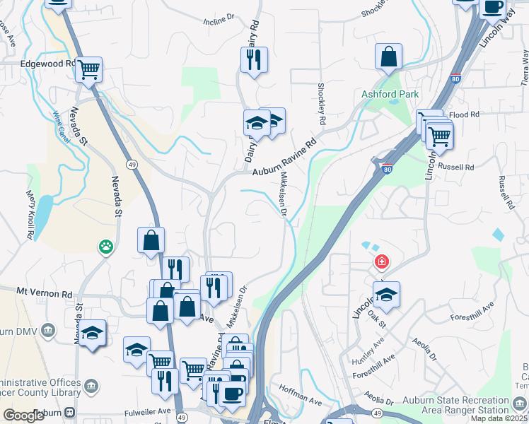 map of restaurants, bars, coffee shops, grocery stores, and more near 290 Swenson Court in Auburn